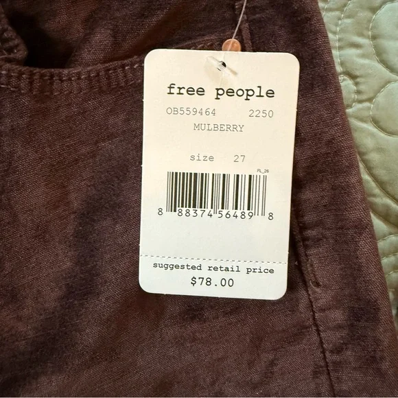 NWT Free People Mulberry Velour High Rise Skinny Jeans Size 27 Women - Picture 4 of 8